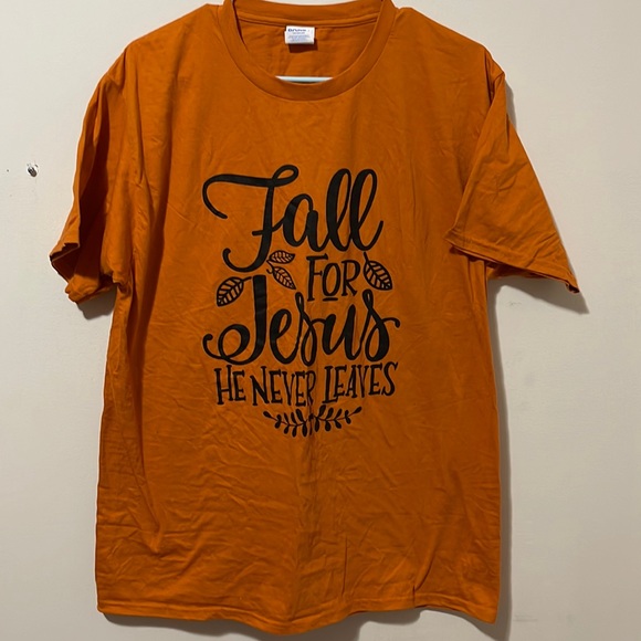 Port and Company Tops - Fall for Jesus Short Sleeve T-Shirt Orange Size Large GUC
